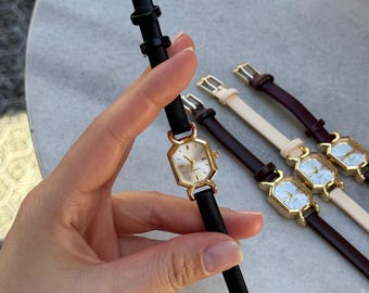 Octagonal Women’s Watch: Faux Leather Strap, Minimalist Quartz Wrist Watch ,Gift for Her