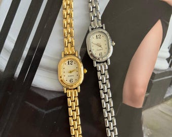 Reloj de cuarzo dorado para mujer: elegante reloj ovalado con brazalete, regalo para ella.