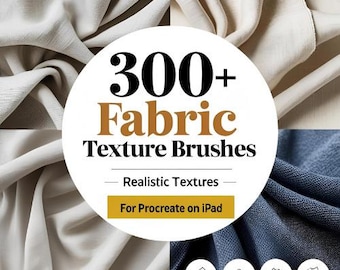 Mais de 300 pincéis de textura de tecido Procreate – Mais de 300 pincéis de tecido realistas, pincéis têxteis, pincéis de jeans, couro, lã, tela, pincéis de padrão