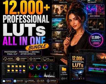 Paquete de más de 12 000 LUTs profesionales / LUTs cinematográficos, para bodas, viajes, color turquesa anaranjado, HDR y estilo vintage / DaVinci, Affinity y Premiere Pro
