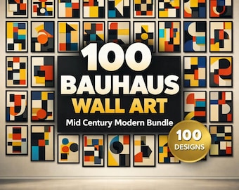 100+ Bauhaus-tryck i set | Väggkonst i modern stil med 50-talets mitt | Abstrakta geometriska Bauhaus-affischer | Retro minimalistisk galleriväggdekor