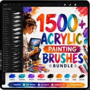 Ponad 1500 pędzli akrylowych do Procreate | Pędzle do farb akrylowych, gwaszu, impastu, akwareli, tekstur tuszu, płynne | Malarstwo cyfrowe