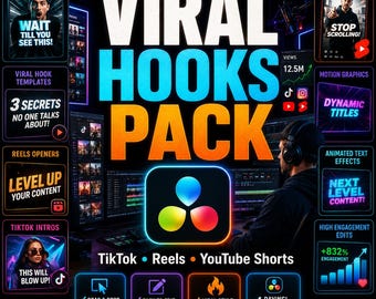 Viral Hooks Pack for DaVinci Resolve | Short Form Video Intro Templates | TikTok, Reels & YouTube Shorts Hooks | Social Media Editing Bundle
