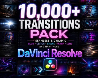 10,000+ DaVinci Resolve Transitions Pack | Seamless  Dynamic Video Transitions | Blur, Glitch, Shake, Warp, Lens, Zoom & Motion Effects