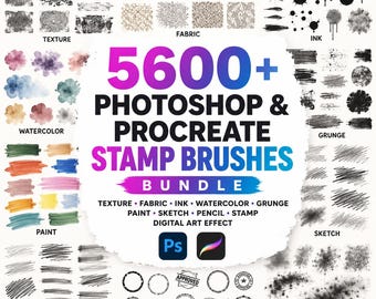 5600+ Photoshop & Procreate Stamp Brushes Bundle | Texture, Fabric, Ink, Watercolor, Grunge, Paint, Sketch, Pencil, Stamp Brushes