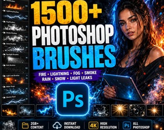 1500+ Photoshop Brushes Mega Bundle | Lightning, Fire, Smoke, Clouds, Water, Dust, Fog, Spark, Hair, Skin, Texture, Abstract, Splatter, ink