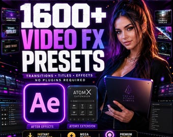 1600種類以上のビデオ編集用FXプリセットバンドル｜シネマティックトランジション、モーショングラフィックス（デジタルダウンロード）