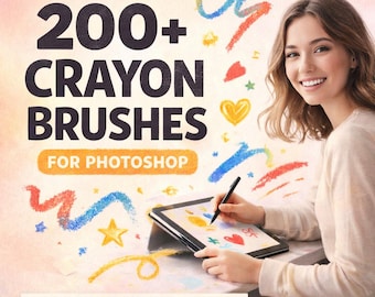 200+ Crayon Brushes for Photoshop | Fun Hand Drawn Texture Pack | Illustration, Kids Art & Typography Tools