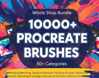 10,000+ Procreate Brushes Bundle | 50+ Categories | Pencils, Ink, Painting, Textures & Effects, Portrait, fantasy, nature, comics, airbrush