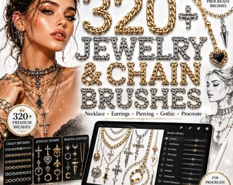 320+ Jewelry, Chain Brushes for Procreate | Necklace, Earrings, Piercing & Gothic Fashion Stamp Brushes Bundle for iPad