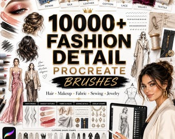 10000+ Fashion Detail Brushes Bundle for Procreate | Hair Texture, Makeup, Fabric, Sewing, Clothing Fold, Jewelry & Fashion Stamp Brushes