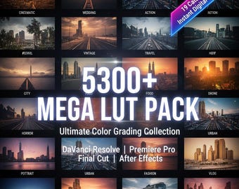 5300+ Mega LUT Pack | luts Ultimate Color Grading Collection | 19 Categories | DaVinci Resolve, Premiere Pro, Final Cut, After Effects