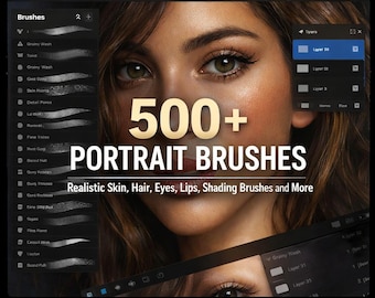 500+ Portrait Brushes for Procreate & Photoshop | Realistic Skin, Hair, Eyes, Lips, Shading | Digital Art Brush Pack