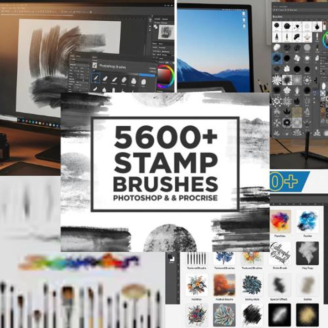 5600+ Photoshop & Procreate Stamp Brushes Bundle – Texture, Fabric, Ink ...