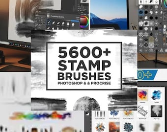Paquete de más de 5600 pinceles para Photoshop y Procreate: textura, tela, tinta, acuarela, grunge, pintura, boceto, lápiz, sello y efectos de arte digital.