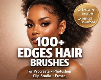 100+ Edges & Baby Hair Brushes for Procreate, Photoshop | Realistic Afro Hairline  Hairstyle Stamp Bundle