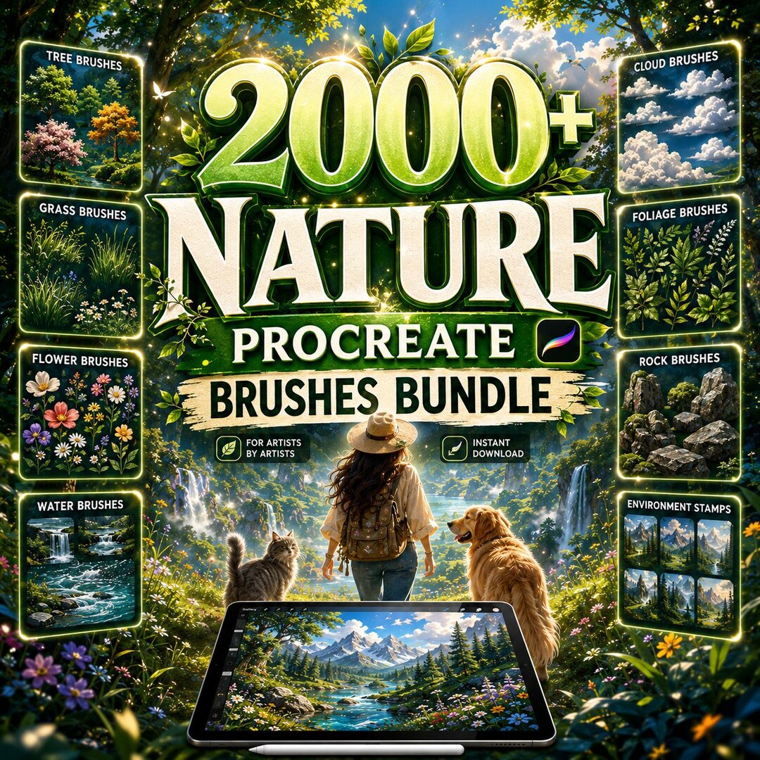 2000+ Nature Procreate Brushes Bundle | Ghibli Environment & Forest ...