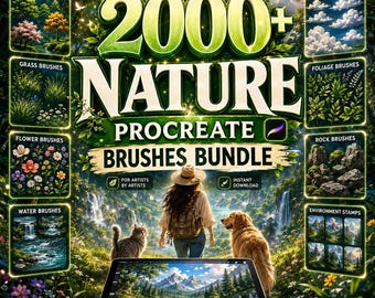2000+ Nature Procreate Brushes Bundle | Ghibli Environment & Forest Brushes | Landscape Grass Flower Foliage Water Brush for iPad