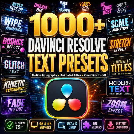 1000+ DaVinci Resolve Text Presets Bundle | Motion Typography Pack | Animated Titles & Text Effects | Resolve 19+ | Instant Download