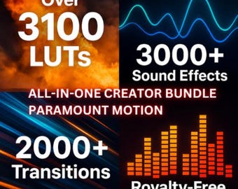 Paquete de edición de video definitivo / 29 GB de LUT, transiciones, música y efectos especiales / Compatible con Premiere Pro, Final Cut, DaVinci / Paquete de edición de video Creator