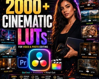 2000+ Cinematic & Creative LUTs Bundle | Film, Portrait, Nature, Social Media, Effects LUTs for DaVinci, Premiere Pro, Final Cut