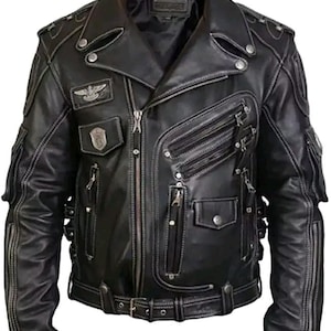 Vanguard Leather Biker Jacket Men/black Leather/biker/moto