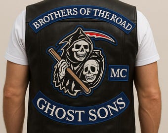 Cowhide Leather Biker Vest: Grim Reaper MC Patch, Brothers of the Road