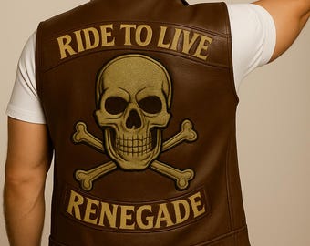 Cowhide Leather Biker Vest: Skull Patch, Renegade Club Style