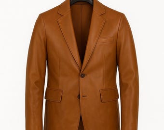 Handmade Cowhide Leather Blazer: Classic Men's Formal Jacket