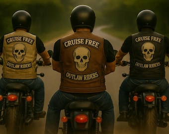 Handmade Cowhide Leather Biker Vest: Skull Patch, Custom Options