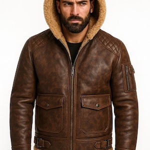 Herren Lammfell-Bomberjacke mit Kapuze: Echter Schaffell-Fliegermantel