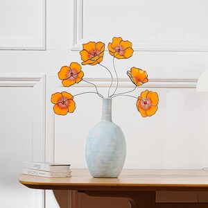 カリフォルニアポピーフラワーサンキャッチャー、ポピーフラワー6個セット、カリフォルニア州の花、ボヘミアンホームデコレーション、母の日ギフト、クリスマスフローラルブーケ