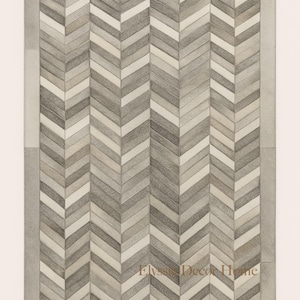 Handmade Grey Chevron Cowhide Rug: Genuine Leather Patchwork Carpet