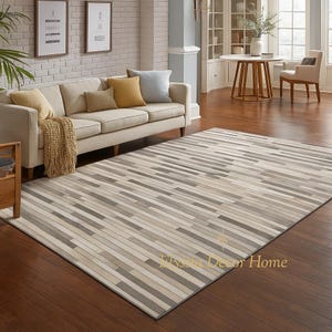 Grey Cowhide Handmade Rug – Natural Hair-on-Hide Leather Carpet for Living Room Decor