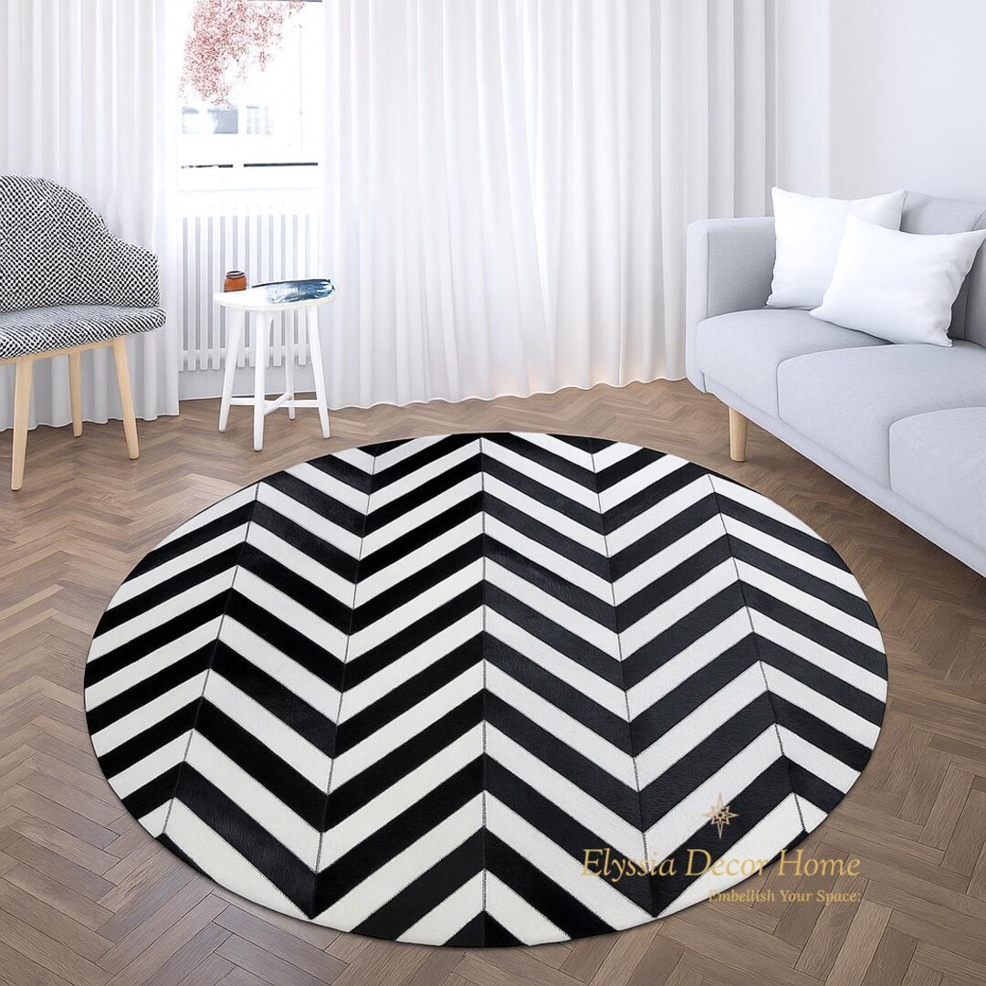 White & Black Chevron Cowhide Rug – Round Hair on Leather Patchwork ...