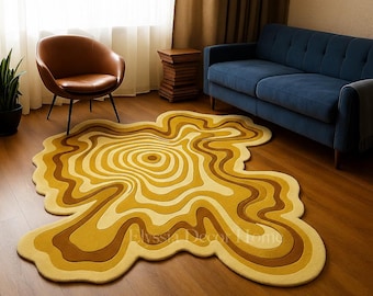 Alfombra abstracta de lana – Alfombra artesanal de forma irregular para la decoración de la sala de estar