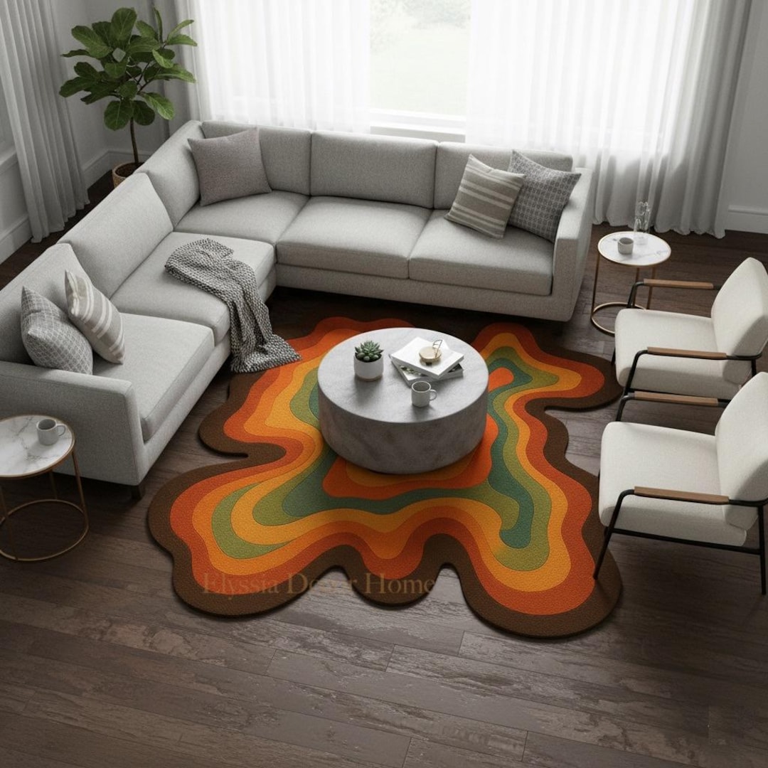 Abstract Wavy Rug Handmade – Retro Groovy Irregular Pattern Area Rug ...