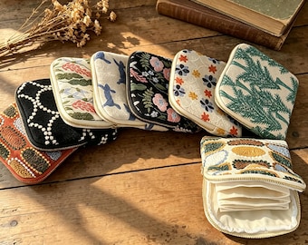 Bolsita para joyas bordada, organizador de joyas de algodón y lino, soporte para anillos y collares, estuche de viaje para joyas, bolsa de almacenamiento de joyas hecha a mano.