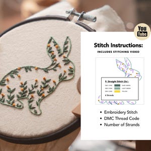 Bunny Floral Embroidery Pattern | Beginner DIY Hoop Art (PDF Pattern) image 4