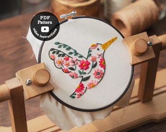 Bird Hand Embroidery Pdf Pattern | Hummingbird Beginner Hand Embroidery | Hand Embroidery Hoop Easy DIY Hoop Art (PDF Pattern + Video)