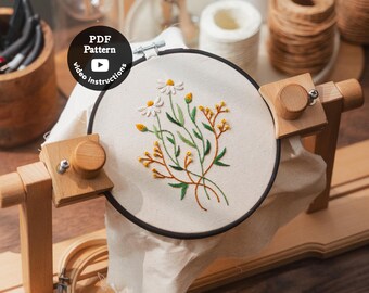 Floral Hand embroidery art pdf pattern | Beginner Tutorial | Simple Easy DIY Cute embroidery Pdf pattern | modern hand embroidery hoop art