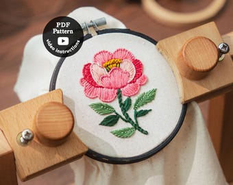 Peony Flower Embroidery Pdf Pattern | Beginner Friendly | 3” 4” 5” | Easy DIY Hoop Art | How To Embroider Flowers ( PDF Pattern + Videos )
