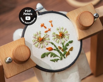 Dandelion Embroidery Pattern Pdf Download | Beginner Easy DIY Hoop Art | 3” 4” 5” | How To Embroider Flowers ( PDF Pattern + Video )