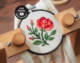 Rose Floral Embroidery PDF Pattern | Beginner Easy DIY Hoop Art | 3” 4” 5” | How To Embroider Flowers ( PDF Pattern + Video )