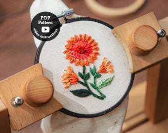 Marigold Pattern Pdf Download | Hand Embroidery | Beginner Easy DIY Hoop Art | 3” 4” 5” | How To Embroider Flowers ( PDF Pattern + Video )