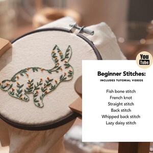 Bunny Floral Embroidery Pattern | Beginner DIY Hoop Art (PDF Pattern) image 3