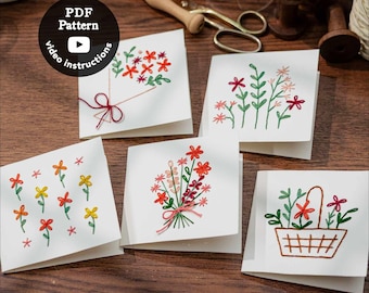 5 Floral Gift Cards Embroidery Patterns PDF – Easy Beginner Designs — Greeting Cards (Instant Download)