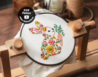 Bunny Embroidery Pattern | 6” & 7” | Easy Beginner Hand Embroidery DIY Hoop Art | How To Embroider Rabbit ( Pdf Pattern + Video )