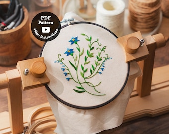 Blue Daffodils Floral Embroidery Pattern Pdf | How To Embroider Beginner Flowers | Easy Cute Hand Embroidery Hoop art | DIY hand embroidery