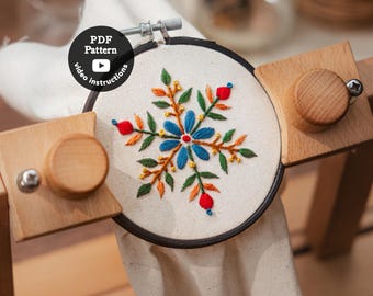 Nordic Snowflake Hand Embroidery PDF Pattern | Beginner Friendly | How To Embroider Video | Christmas Ornament DIY Hoop Art | Xmas Art Craft